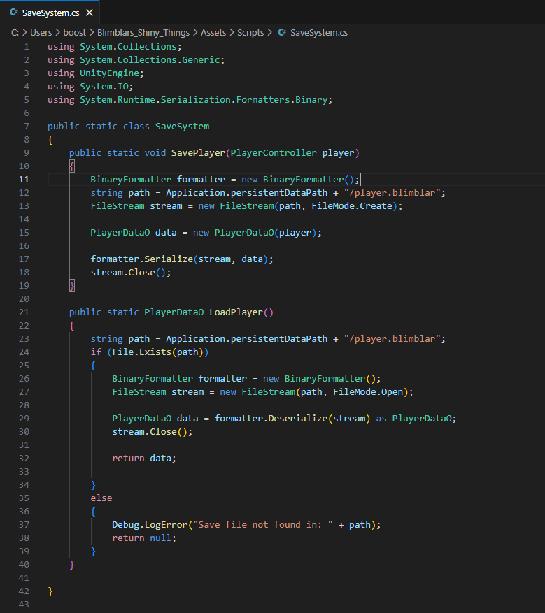 Blimblar Game Code Snippet