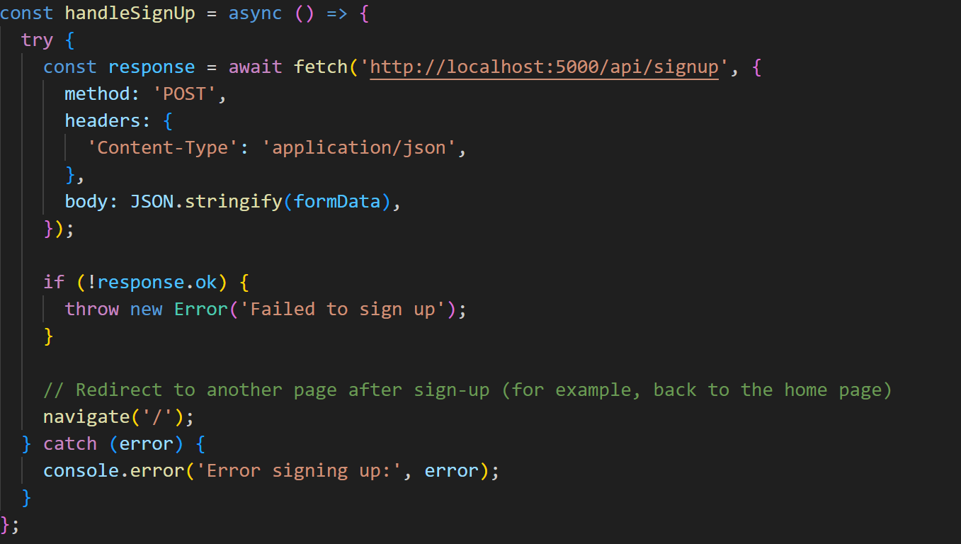 Code For Handling Sign Ups